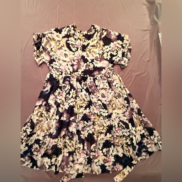 Y2K Vintage Black/Cream Ruffled Floral Midi Dress w/Flutter Sleeves Size Small - Picture 5 of 10